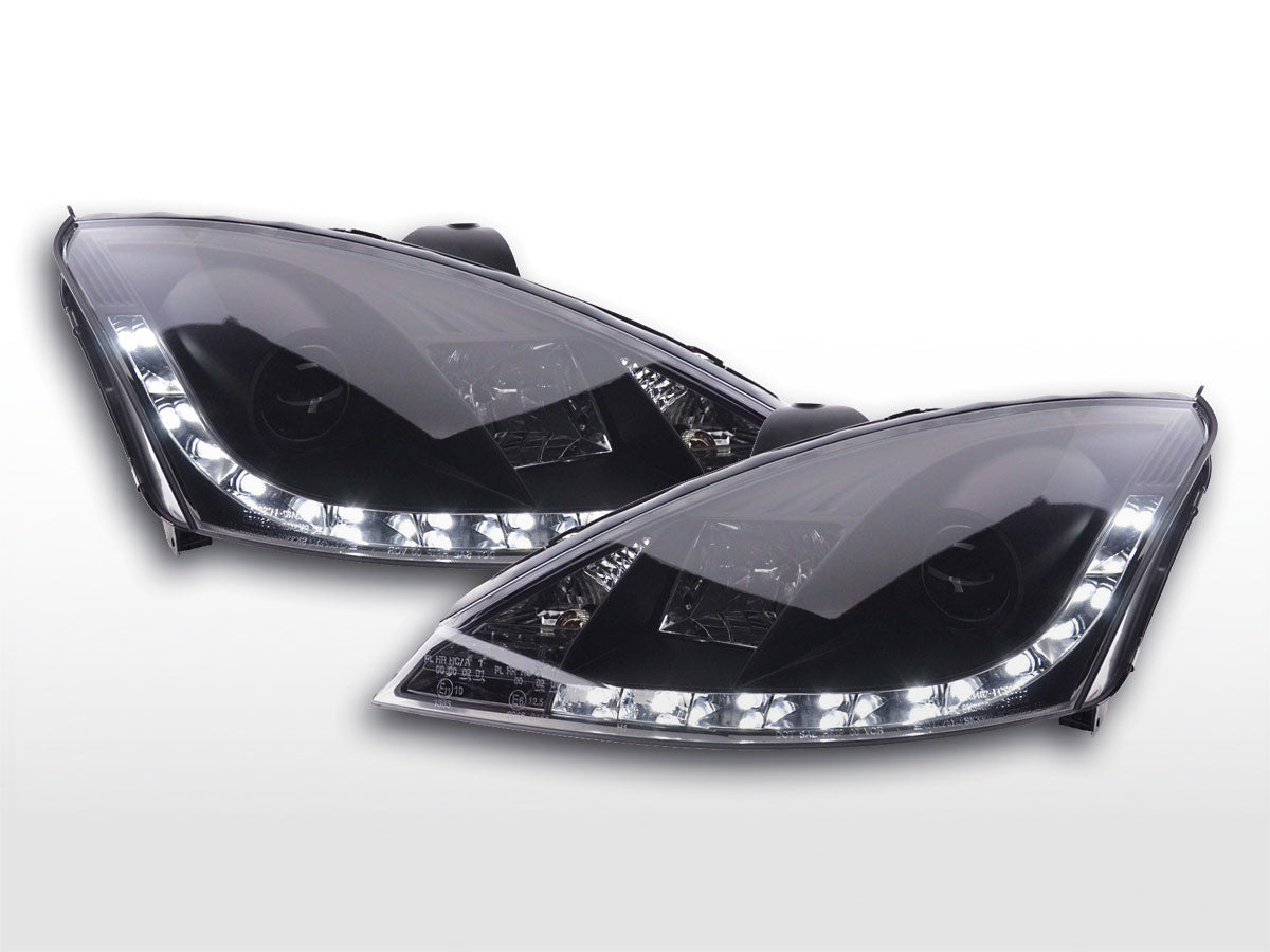 Scheinwerfer Set Daylight LED Tagfahrlicht Ford Focus 1 C170 schwarz Scheinwerfer Set Daylight LED Tagfahrlicht Ford Focus 1 C170 schwarz
